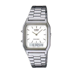 CASIO AQ-230A-7D Silver, Core White Dual time Stainless Steel Band Watch AQ230A